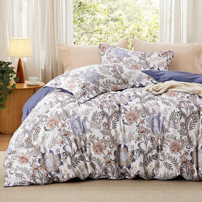 Environmentally Friendly Bedsure Duvet Cover King Size – Reversible Blue Floral Duvet Cover Set with Zipper Closure 3 Pieces Blossom Patterned Bedding Set with 8 Corner Ties and 2 Pillow Shams 20 quot x36 quot Dependable
