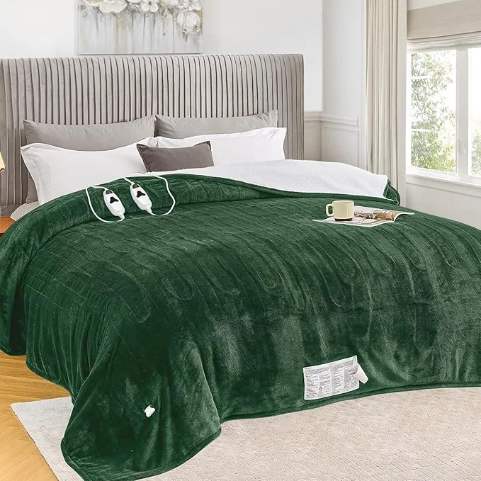 Easy-to-Use greenoak Heated Blanket Electric Queen Size 84 quot X90 quot Dual Control Heating Blankets with 10 Levels 8 Hours Auto-Off Soft Sherpa Fluffy House Warming Gifts for Grandma Seniors Momt Jade Green Breathable