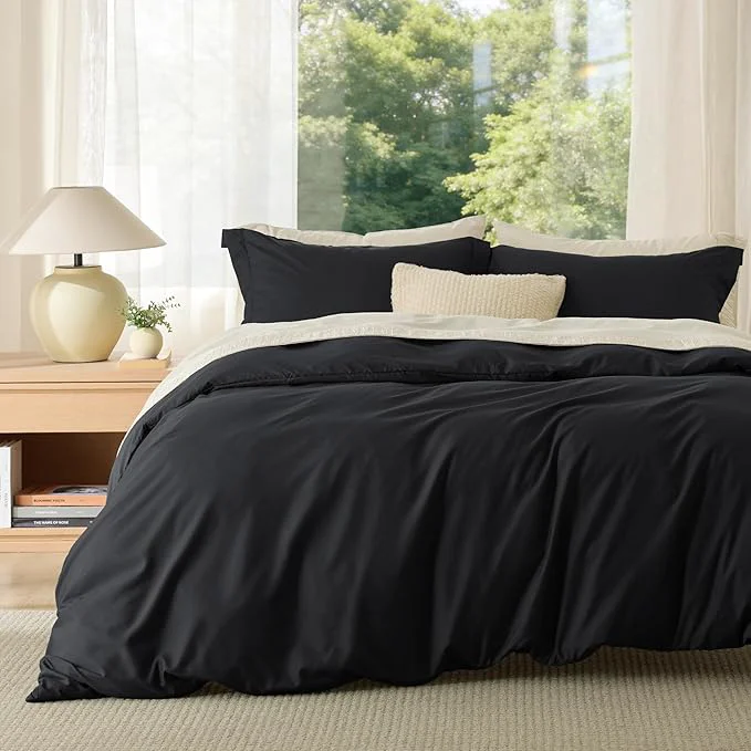 Excellent Bedsure Duvet Cover Queen Size – Soft Double Brushed Bedding Set for Kids amp Adults Zipper Closure 3 Pieces Includes 1 Duvet Cover 90 quot x90 quot amp 2 Pillow Shams NO Comforter Black Artisan