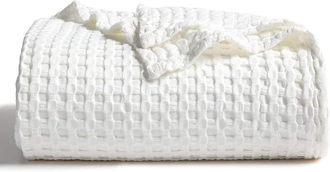 Sophisticated Bedsure Cooling Cotton Waffle Weave Throw Blanket – Lightweight Breathable Blanket of Rayon Derived from Bamboo for Hot Sleepers Luxury Throws for Bed Couch and Sofa Ivory 50×70 Inches Crafted
