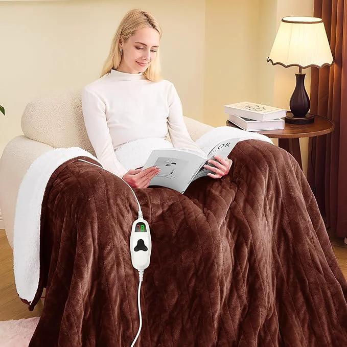 Advanced greenoak Heated Blanket Electric Full 72 quot X84 quot Heating Blankets with 10 Heat Levels 8 Hours Auto-Off Soft Flannel Sherpa Fluffy House Warming Gifts for Grandma Seniors Mom Mocha Certified