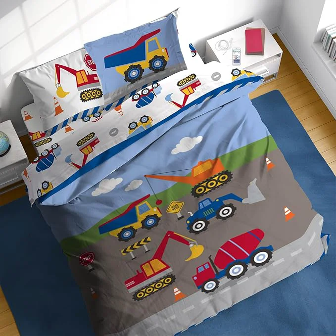 Premium Material Sunny Side Up Construction Zone Full Comforter Set – 7 Piece Kids Bedding Includes Comforter Sheets amp Pillow Cover – Super Soft Vehicles Microfiber Bed Set Convenient