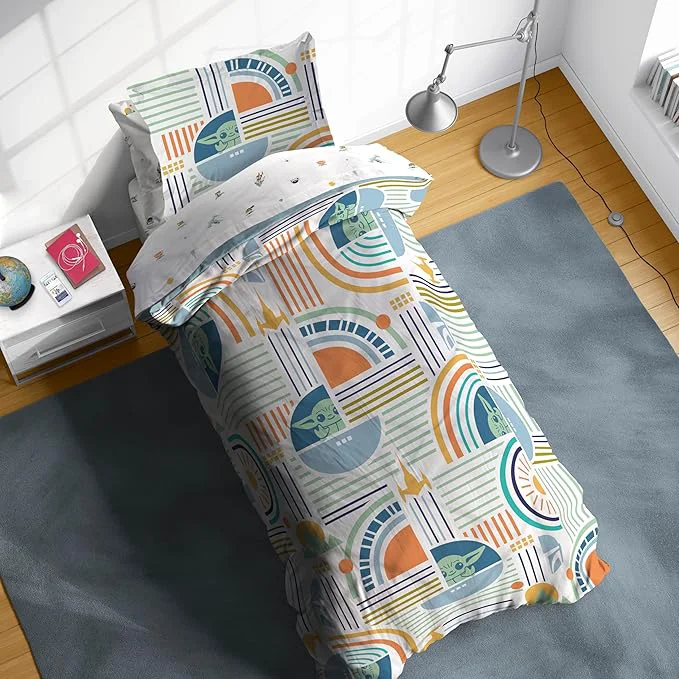 Expertly Made Sunny Side Up Kids Comforter Set Includes Sheets and Pillow Covers – Soft and Cozy Bed Set for Stylish Room Decor Multicolor – The Mandalorian 5 Piece Twin Size Bedding Versatile