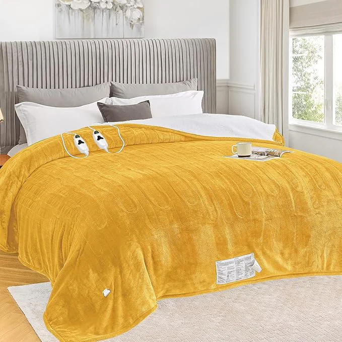 Verified greenoak Heated Blanket Electric Queen Size 84 quot X90 quot Dual Control Heating Blankets with 10 Levels 8 Hours Auto-Off Soft Flannel Fluffy House Warming Gifts for Grandma Seniors Mom Ginger Yellow Artisan
