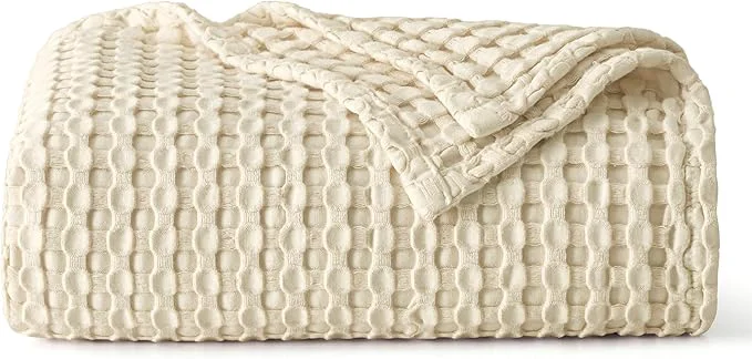 Versatile Bedsure Cooling Cotton Waffle Throw XL Blanket – Lightweight Breathable Blanket of Rayon Derived from Bamboo for Hot Sleepers Natural 50×70 Inches Original