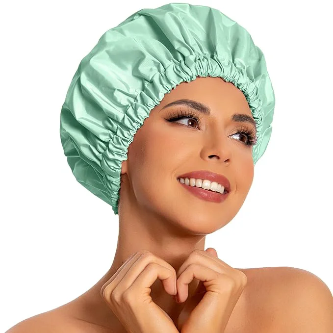 Trendy Reusable Shower Cap for Women Large Waterproof Shower Bonnet User-Friendly