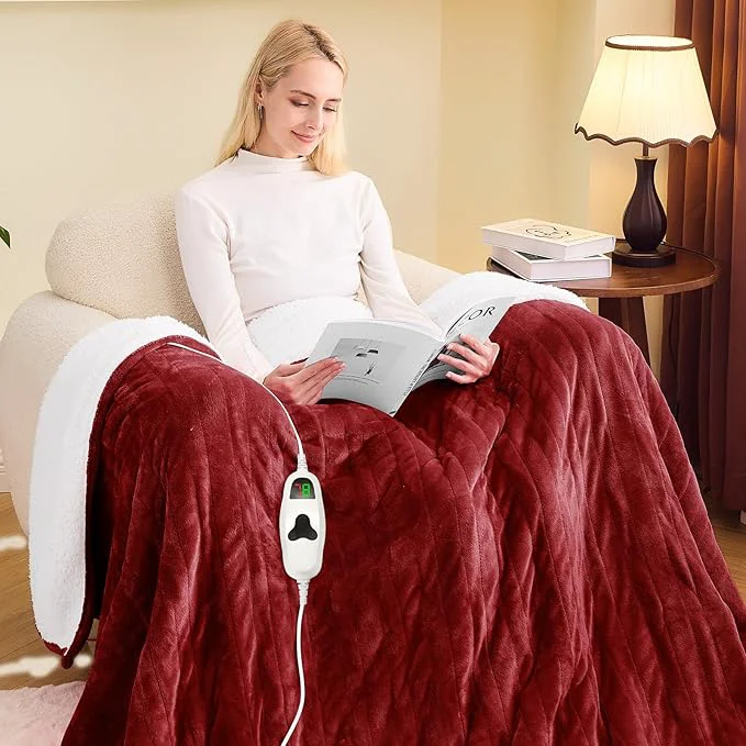 Smooth greenoak Heated Blanket Electric Full 72 quot X84 quot Heating Blanket with 10 Levels 1 2 4 6 8 Hours Auto-Off Flannel Sherpa Soft Warm Heater Christmas Blanket Red Contemporary