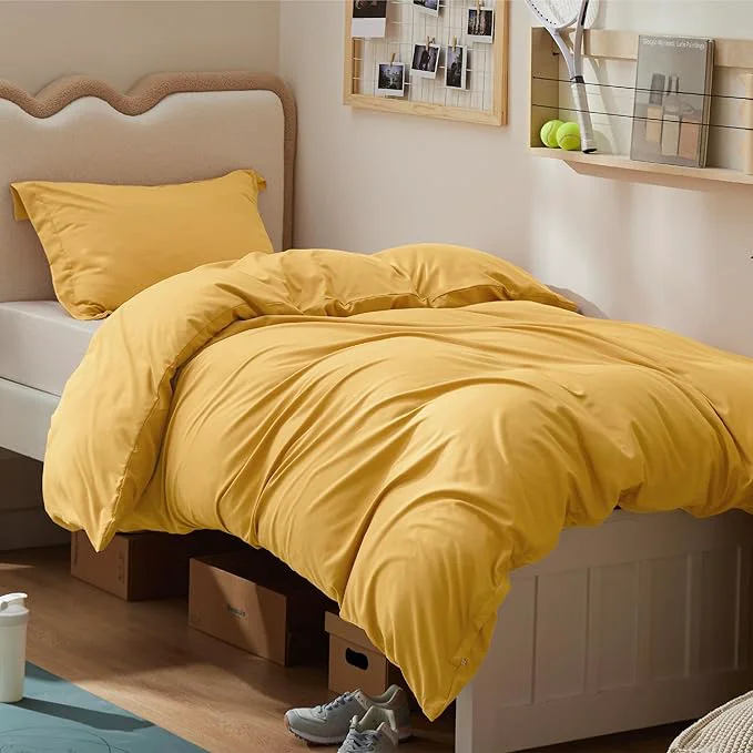 Comfortable Bedsure Duvet Cover Twin Twin XL Size – Soft Double Brushed Bedding Set for Kids amp Adults Zipper Closure 2 Pieces Includes 1 Duvet Cover 68 quot x90 quot amp 1 Pillow Sham NO Comforter Golden Yellow Expertly Made