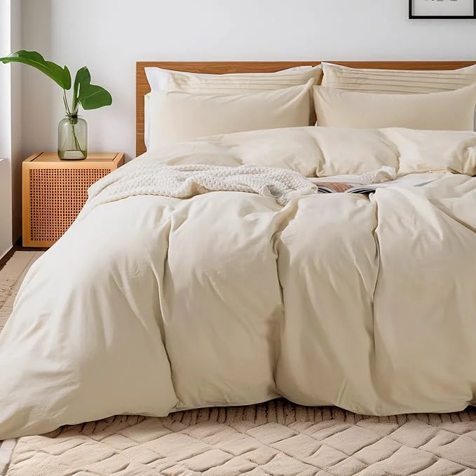 User-Friendly NEXHOME PRO Cotton Duvet Cover Oversized Queen 98 quot x98 quot Linen Look Textured Organic Natural Washed Cotton Duvet Cover 3 Pieces Bedding Set Zipper Closure Breathable No Comforter Consistent