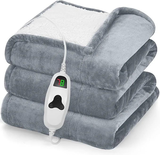Green greenoak Heated Blanket Electric Throw 50 quot X60 quot Heating Blanket with 10 Heat Levels 8 Hours Auto-Off Fleece Soft Blanket Birthday Gifts for Grandma Seniors Dove Grey Traditional