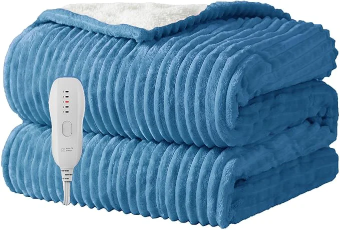 Recyclable Heated Blanket Electric Throw 50 X60 -Heating Blanket with 5 Heat Settings-3 Hours Auto Off ETL Machine Washable Blue Trusted