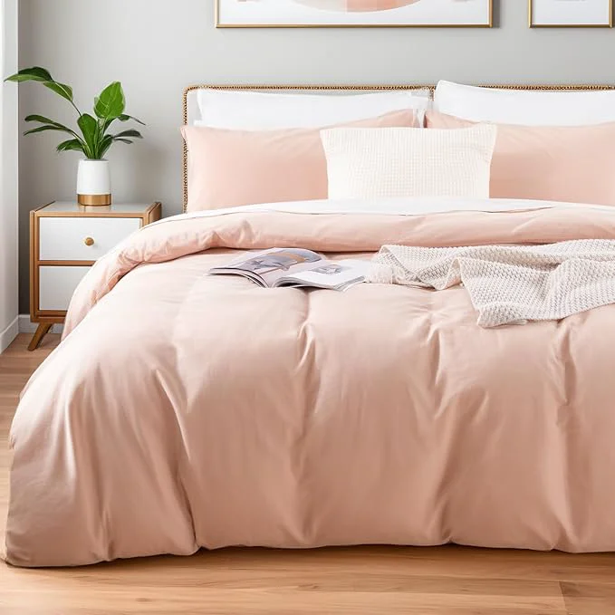 Sophisticated NEXHOME PRO Duvet Cover Set Oversized Queen 98 quot x98 quot Linen Look Textured Organic Natural Washed Cotton Duvet Cover 3 Pieces Bedding Set Zipper Closure Breathable Dusty Pink No Comforter Convenient