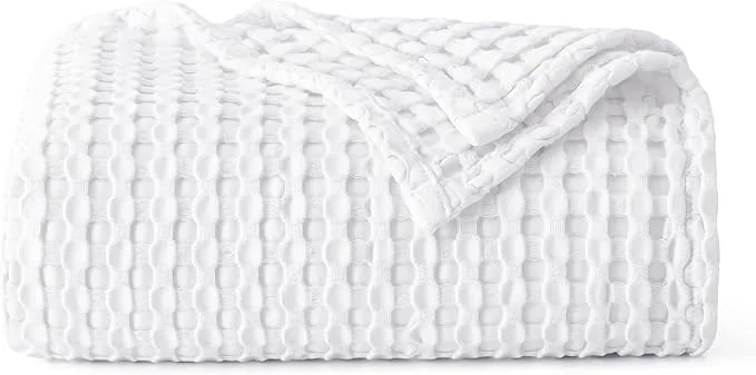 Verified Bedsure Cooling Cotton Waffle Weave Blanket – Lightweight Breathable Blanket of Rayon Derived from Bamboo for Hot Sleepers Luxury Throws for Bed Couch and Sofa White 50×70 Inches