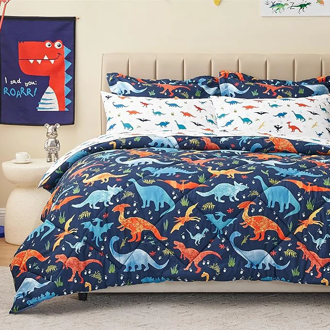 Fine Kids Twin Dinosaur Bedding Comforter Set for Boys 5 Pieces Twin Size Dinosaur Kids Bedding Set Super Soft Lightweight Microfiber Comforter Set with Sheets for All Seasons First-Class