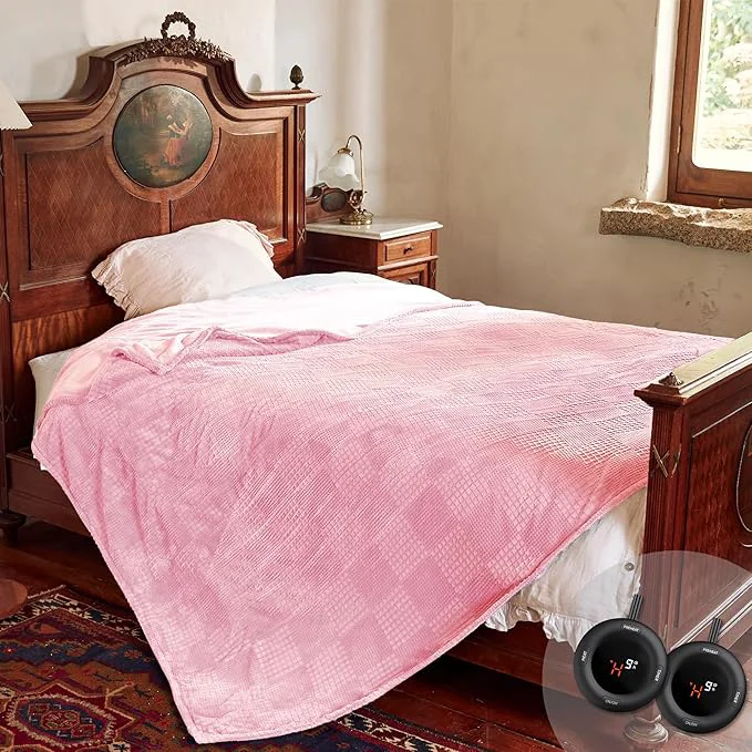 Solid Electric Blanket Queen Size 84 39 39 X90 39 39 – Heated Blanket with Dual Control Fast Heating 10 Heating Levels amp 10 Hours Auto Off ETL Machine Washable Light Pink Soft
