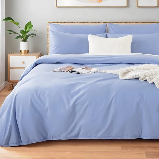 Fine NEXHOME PRO Queen Duvet Cover Set Washed Cotton with Linen-Like Texture Natural Organic Breathable amp Comfortable Includes Home Bedding Set Baby Blue No Comforter 9090 Fashionable