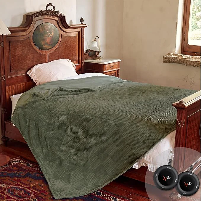 Breathable Electric Blanket Queen Size 84 39 39 X90 39 39 – Heated Blanket with Dual Control Fast Heating 10 Heating Levels amp 10 Hours Auto Off ETL Machine Washable Gray Green Superior
