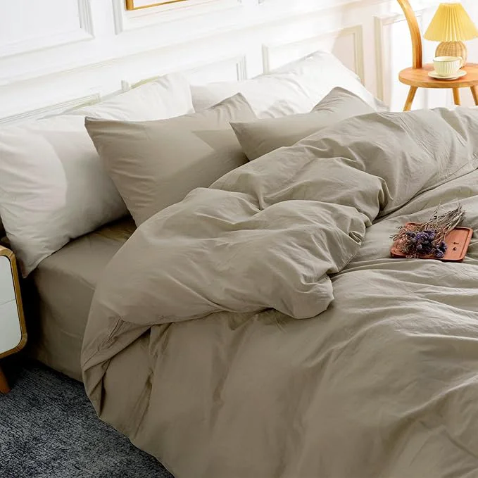 NEXHOME PRO Duvet Cover Set Washed Cotton Oversized King 120 quot x98 quot Linen Feel Textured Organic Natural 3 Pieces Bedding Set with Zipper Closure and Corner Ties Breathable Soft No Comforter Smart