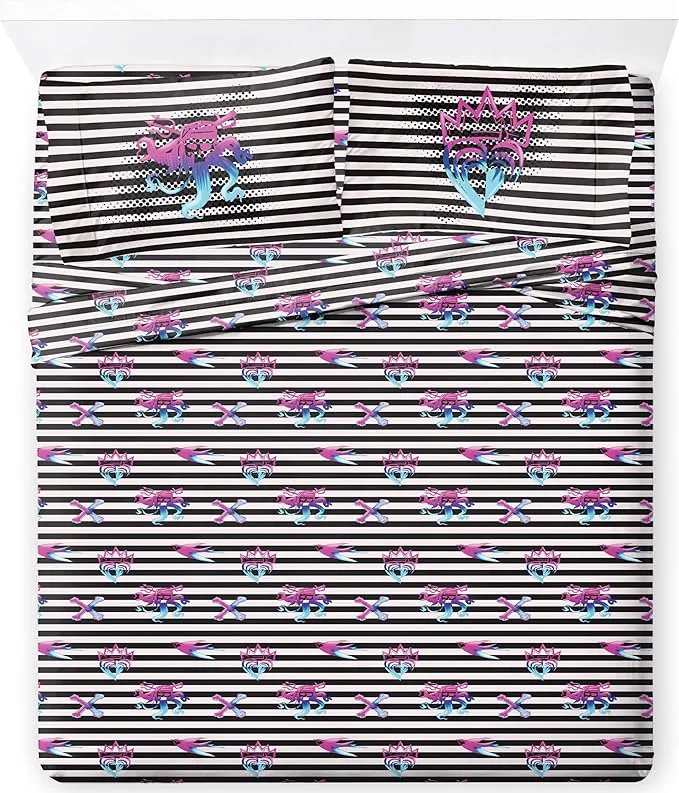 Elegant Jay Franco Kids Sheet Set with Fitted Flat Sheets amp Pillow Cover – Ultra-Soft Bedding with Pillowcase for Room Decor Multi Color – Descendants 4 Piece Queen