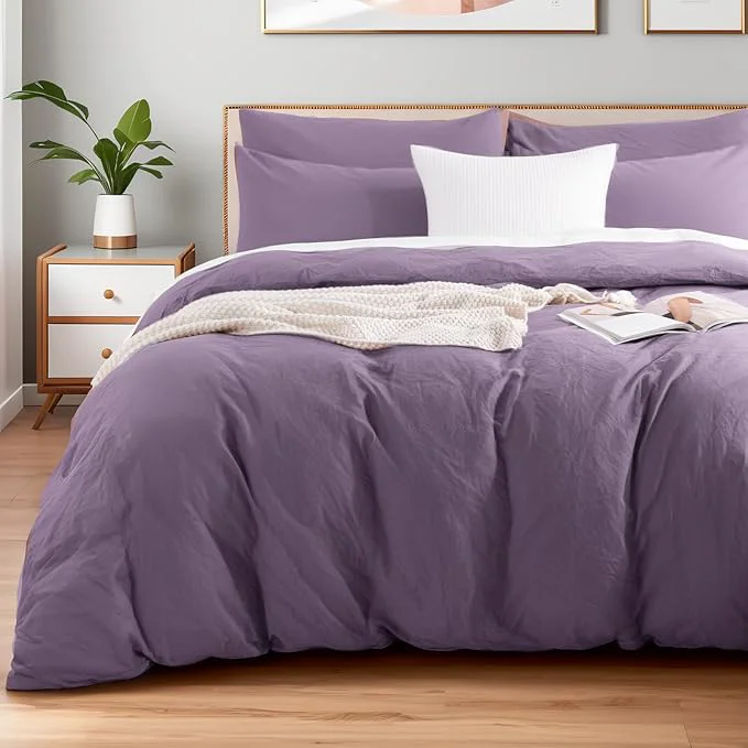 Casual NEXHOME PRO King Duvet Cover Set Washed Cotton with Linen-Like Texture Natural Organic Breathable amp Comfortable Includes Home Bedding Set Dusty Purple No Comforter 10490 Exceptional