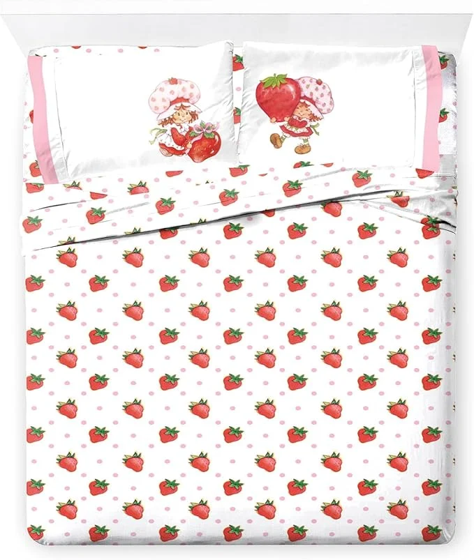 Artisan Jay Franco Kids Sheet Set with Fitted Flat Sheets amp Pillow Cover – Ultra-Soft Bedding with Pillowcase for Room Decor White – Strawberry Shortcake 4 Piece Queen Powerful