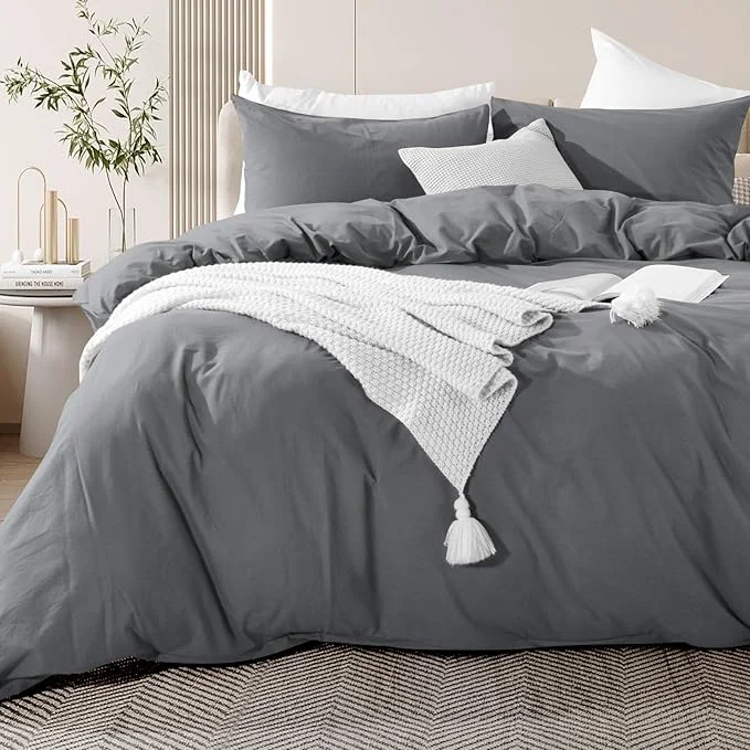Easy-to-Use NEXHOME PRO Duvet Cover Set Kids Twin Size Linen Feel Textured Organic Natural Washed Cotton Duvet Cover 2 Pieces Bedding Set with Zipper Closure Breathable Soft Functional
