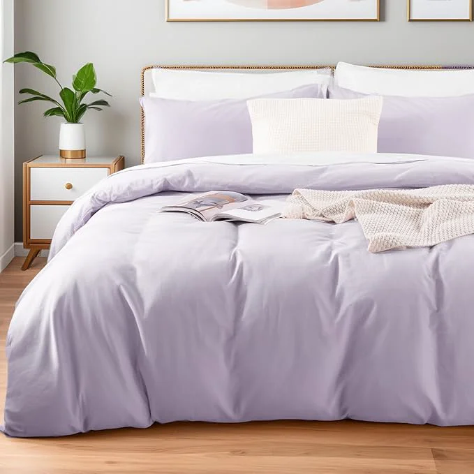 Trusted NEXHOME PRO Queen Duvet Cover Set Washed Cotton with Linen-Like Texture Natural Organic Breathable amp Comfortable Includes Home Bedding Set Lilac No Comforter 9090 Lightweight