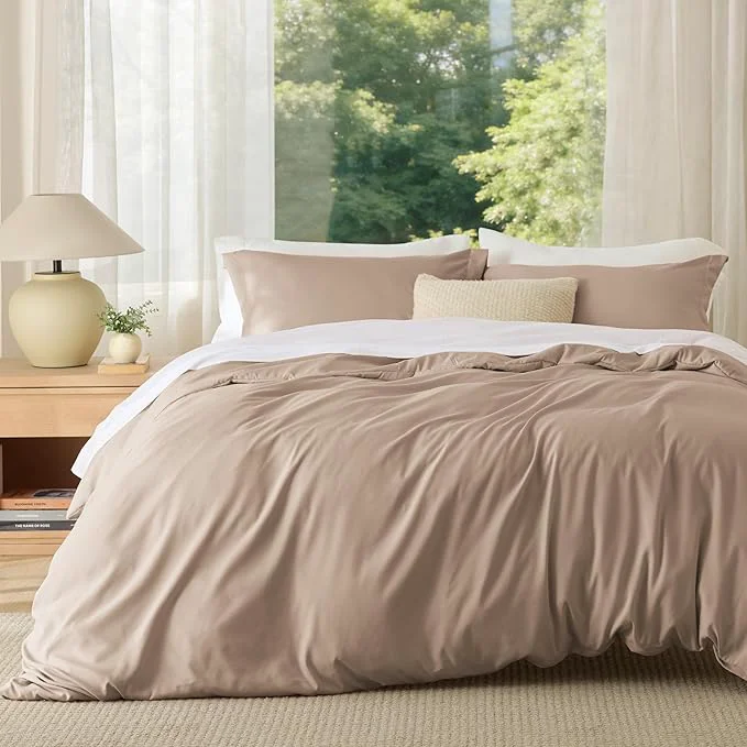 Authentic Bedsure Duvet Cover Full Size – Soft Double Brushed Bedding Set for Kids amp Adults Zipper Closure 3 Pieces Includes 1 Duvet Cover 80 quot x90 quot amp 2 Pillow Shams NO Comforter Light Khaki Professional