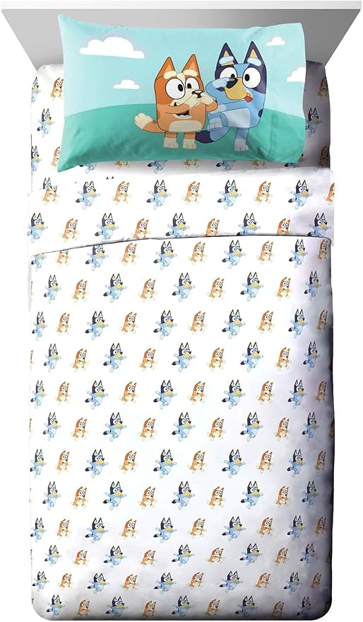 Detailed Jay Franco Kids Sheet Set with Fitted Flat Sheets amp Pillow Cover – Ultra-Soft Bedding with Pillowcase for Room Decor White – Bluey 3 Piece Toddler Luxury