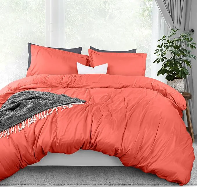 Artisan Utopia Bedding Duvet Cover Queen Size – 3 Piece with Zipper Closure – 1 Comforter Cover 90X90 Inches amp 2 Pillow Shams 20X26 Inches Coral Comforter Not Included Modern