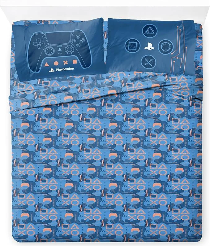 Artisan Jay Franco Kids Sheet Cartoon Set with Fitted Flat Sheets amp Pillow Cover – Ultra-Soft Bedding with Pillowcase for Room Decor Blue – PlayStation 4 Piece Full Lightweight