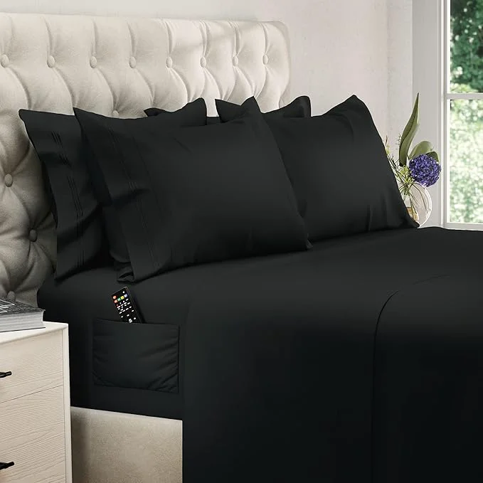 Detailed DREAMCARE King Size Sheets Set – 6 pcs Cooling Bed Sheets – up to 15 Deep Pocket King Sheet Set – 2500 Supreme Collection – Extra Soft Brushed Microfiber Hotel Luxury with Side Pocket – Black