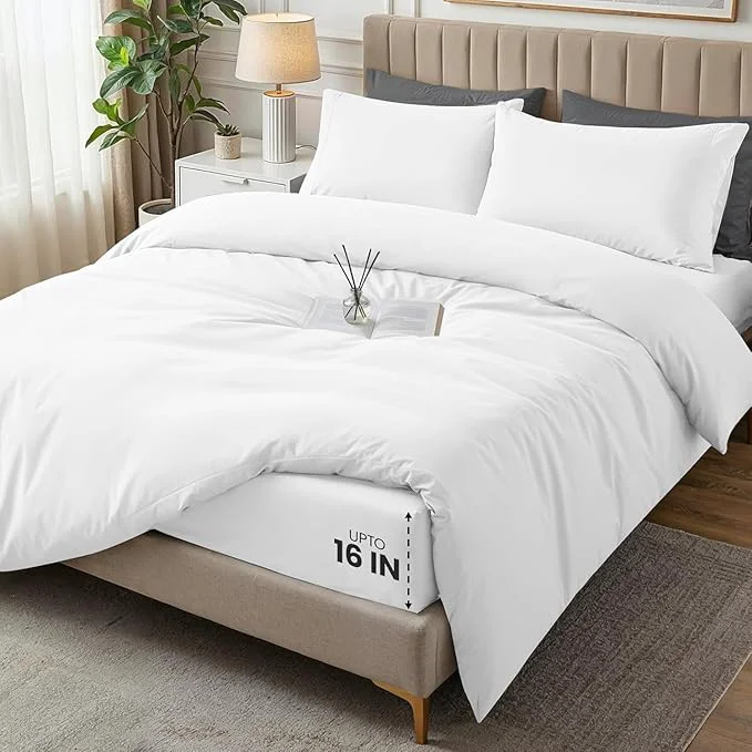 Crafted Utopia Bedding Duvet Cover Twin with Fitted Sheet 39×75 – 2 Pillow Case 20×30 – All Season Luxury Bed in a Bag with Zippered Duvet Cover – No Comforter White Solid