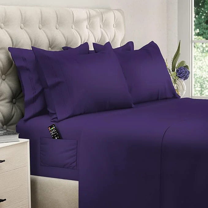 Excellent DREAMCARE California King Sheet Sets – 6 pcs Cooling Bed Sheets – up to 21 Deep Cal King Sheets – 2500 Supreme Collection – Extra Soft Brushed Microfiber Hotel Luxury with Side Pocket – Purple Optimized