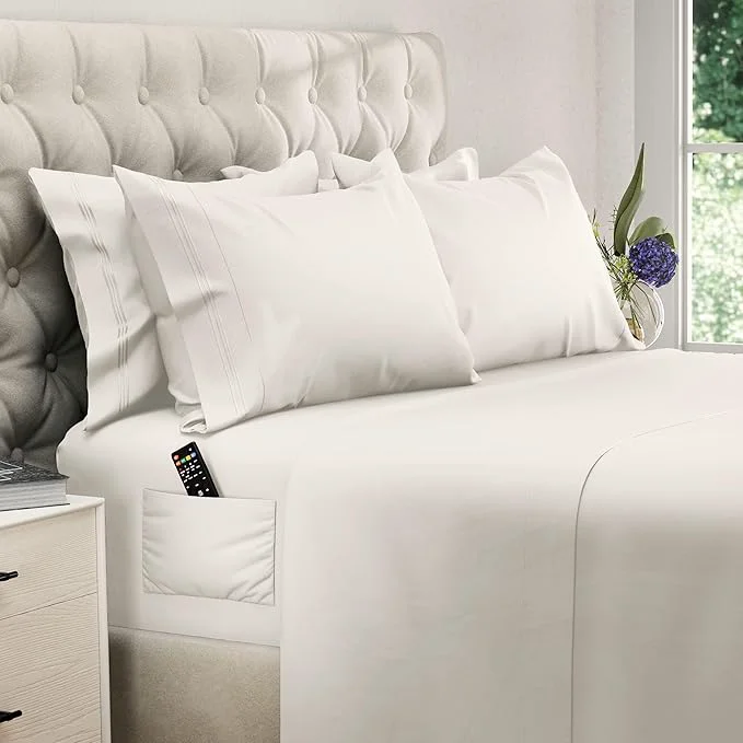 First-Class DREAMCARE Sheets Full Size Bed – Cooling Bed Sheets – 6pcs Set – Full Sheet Set – Full Size Sheets – Full Size Sheet Sets Soft amp Long Lasting Fine Brushed Polyester with Side Pocket – Ivory Eco-Friendly