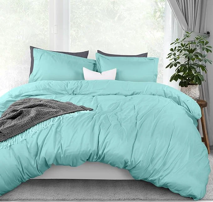 Eco-Friendly Utopia Bedding Duvet Cover Queen Size – 3 Piece with Zipper Closure – 1 Comforter Cover 90X90 Inches amp 2 Pillow Shams 20X26 Inches Spa Blue Comforter Not Included Superior