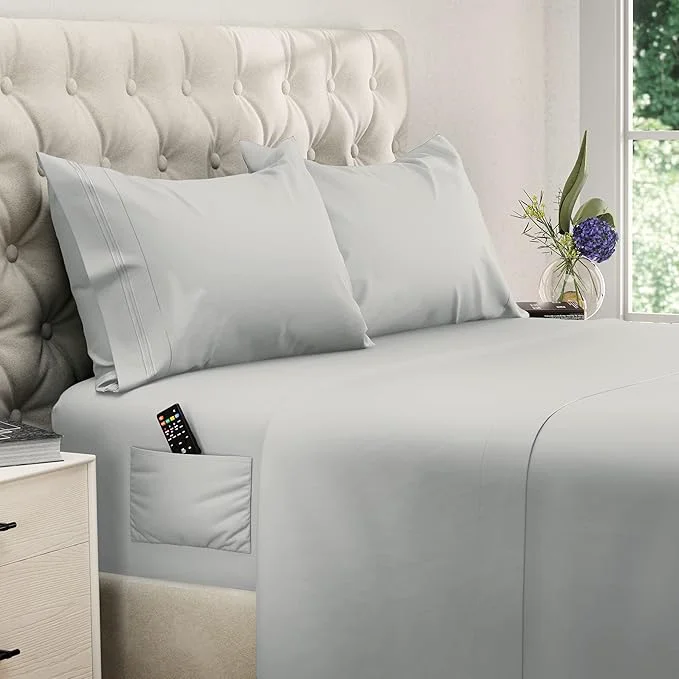 Trusted DREAMCARE Twin XL Sheet Sets – Cooling Bed Sheets – 4pcs Set – up to 15 quot Deep Pocket Twin XL Sheets – XL Twin Sheet Set – Soft amp Long Lasting Fine Brushed Polyester with Side Pocket – Light Gray Casual