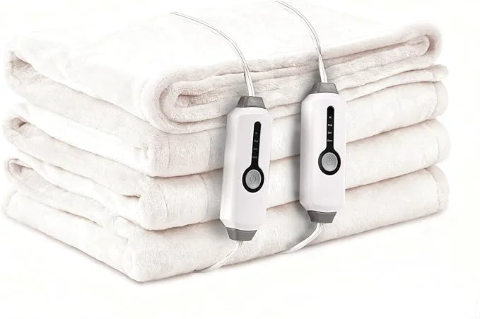 Trusted Electric Heated Blanket Queen Size 84 quot x90 quot with Dual Control Breathable amp Luxurious Flannel with 4 Heating Levels amp 10 Hours Auto-Off Fast Heating Machine Washable for Bedding-White Elegant