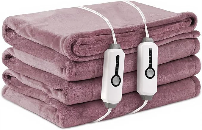 Easy-to-Use Electric Heated Blanket Queen Size 84 quot x90 quot with Dual Control Breathable amp Luxurious Flannel with 4 Heating Levels amp 10 Hours Auto-Off Fast Heating Machine Washable for Bedding -Purple Exclusive