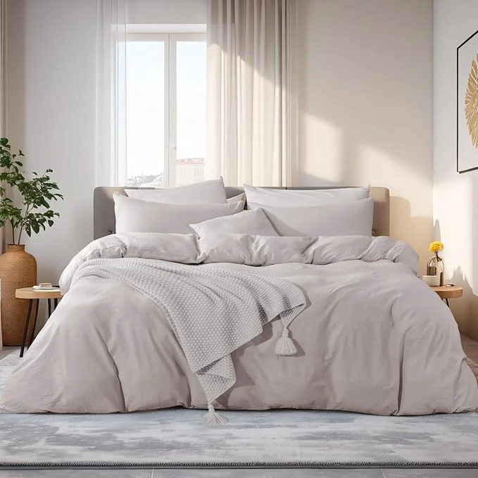 Trusted NEXHOME PRO Duvet Cover Twin Size Washed Cotton Orgnic Linen Like Textured Breathable Durable Comfy 3 PCs Home Bedding Set Traditional