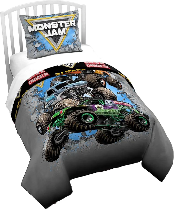 Selected Jay Franco Duvet Cover Set – 2 Piece Comforter Cover and Sham Set Super Soft Cozy Kids Bedding Insert Not Included Grey – Monster Jam Twin Responsible