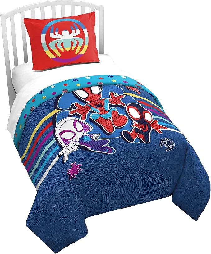 Sustainable Jay Franco Duvet Cover Set – 3 Piece Comforter Cover and Sham Set Super Soft Cozy Kids Bedding Insert Not Included Blue – Spidey amp Friends Twin Enhanced