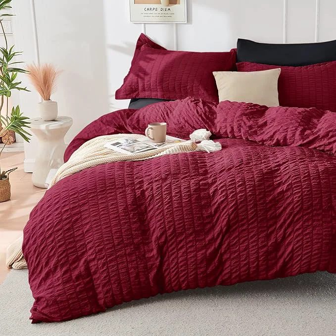Original Design HYMOKEGE Dark Red Black Duvet Cover Full Size Ultra Soft 3-Piece Seersucker Duvet Cover Set with Zipper Closure Soft Brushed Microfiber Bedding Set with 8 Corner Ties 80 quot x90 quot 2 Pillowshams Pure