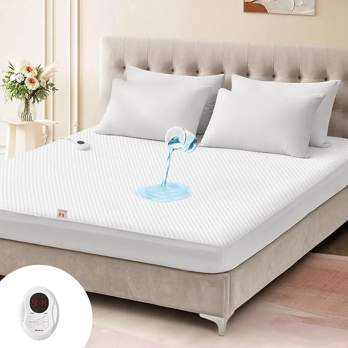 Durable Bwarm Waterproof Heated Mattress Pad ETL Bed Warmer with Memory Function 9 Heat Settings 1-12 Hours Auto Off Deep Pocket Machine Washable White Full Soft