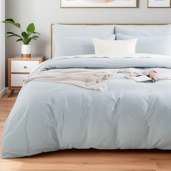 Innovative NEXHOME PRO Duvet Cover Set Twin Size Linen Look Textured Organic Natural Washed Cotton Duvet Cover 2 Pieces Bedding Set with Zipper Closure Breathable Soft Light Baby Blue No Comforter Professional