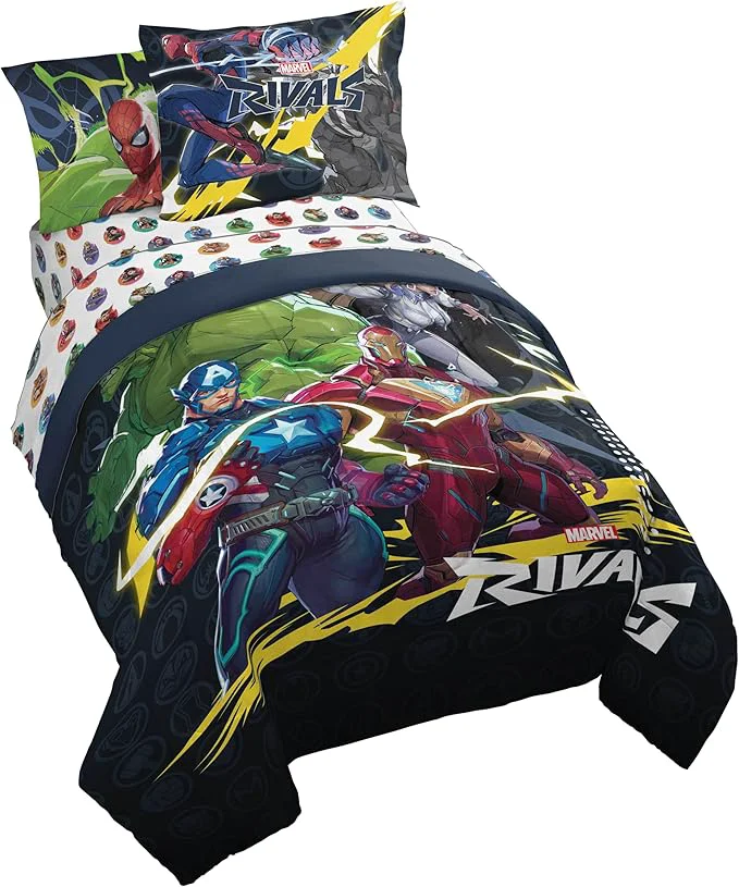 Outstanding Jay Franco Kids Comforter Set Includes Sheets and Pillow Covers – Soft and Cozy Bed Set for Stylish Room Decor Licensed Bedding Multi – Marvel Rivals 7 Piece Full Advanced