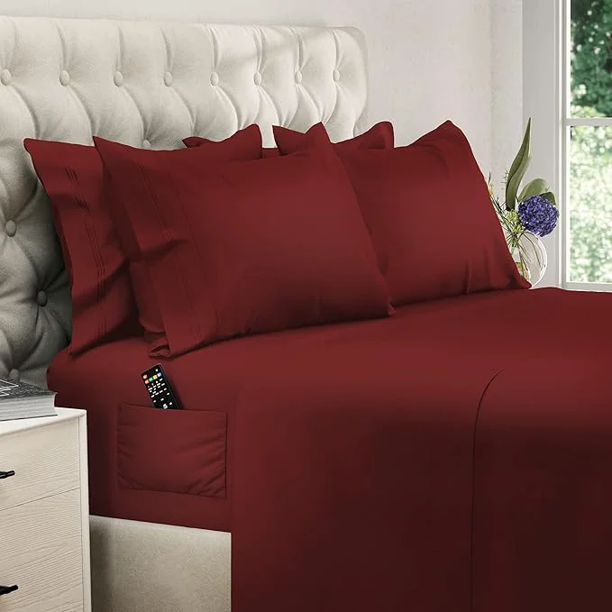 User-Friendly DREAMCARE California King Sheet Sets – 6 pcs Cooling Bed Sheets – up to 21 Deep Cal King Sheets – 2500 Supreme Collection – Extra Soft Brushed Microfiber Hotel Luxury with Side Pocket – Burgundy Pure