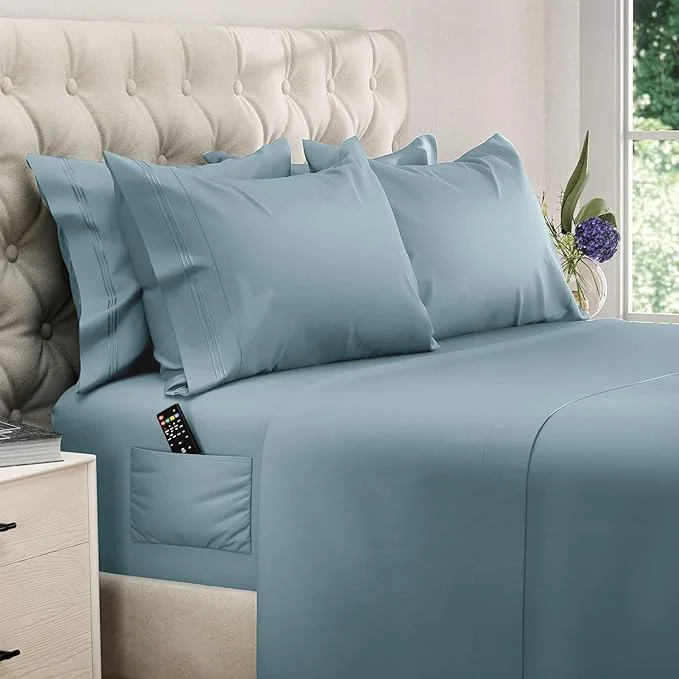 Pure DREAMCARE Queen Sheet Set – 6 pcs Cooling Bed Sheets – up to 15 Deep Sheets Queen Size Bed Set – 2500 Supreme Collection – Extra Soft Brushed Microfiber Hotel Luxury with Side Pocket – M Blue Recyclable