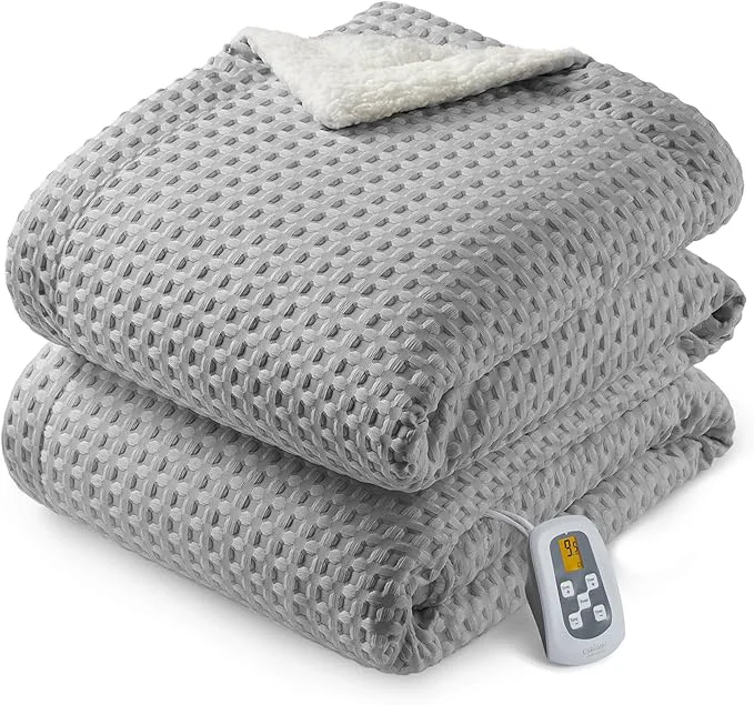 Selected CAROMIO Heated Blanket Full Size Waffle Weave Electric Blanket Throw with LCD Controller Fast Heating 10 Heat Levels amp 1-12H Time Settings ETL Machine Washable Grey 72 quot x 84 quot World-Class