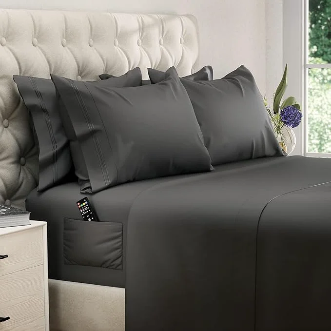 Premium DREAMCARE King Size Sheets Set – 6 pcs Cooling Bed Sheets – up to 15 Deep Pocket King Sheet Set – 2500 Supreme Collection – Extra Soft Brushed Microfiber Hotel Luxury with Side Pocket – Gray Fast
